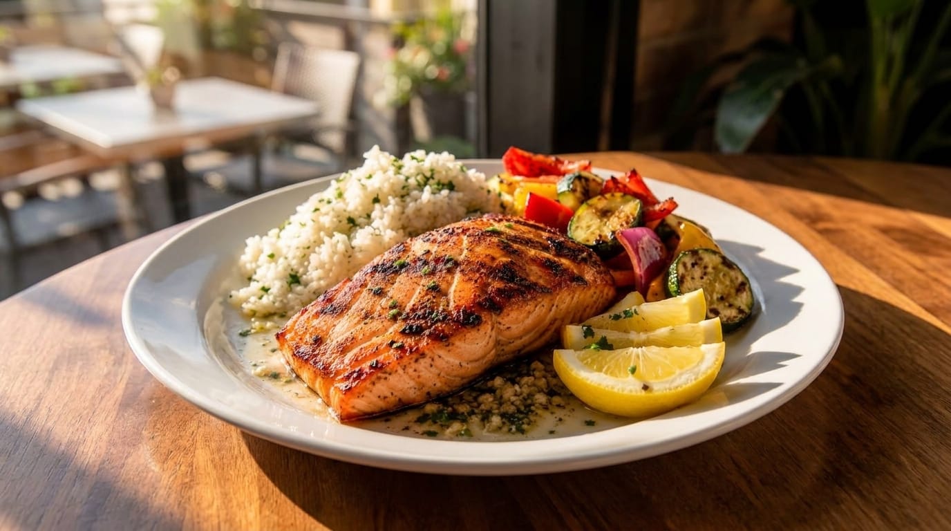 Easy Grilled Salmon with Rice and Vegetables – Healthy, Colorful & Flavor-Packed Dinner