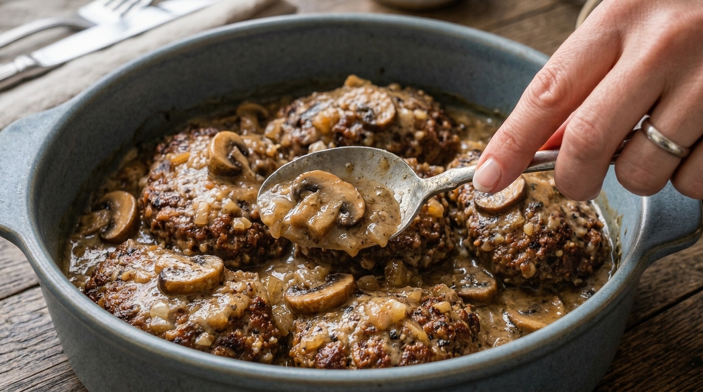 Creamy Mushroom Salisbury Steak with Rich Onion Gravy
