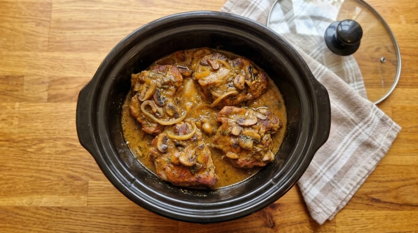 Slow Cooker Creamy Mushroom & Onion Pork Chops