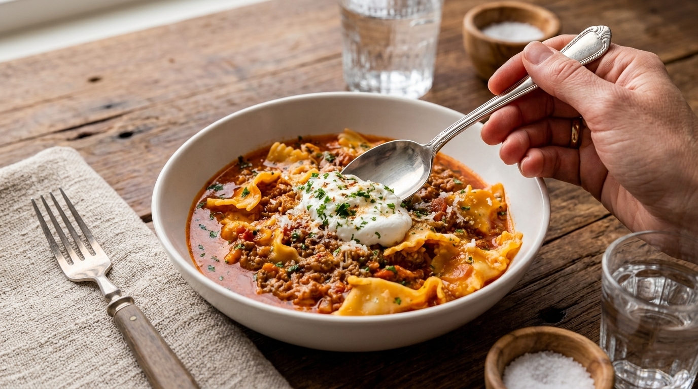 Creamy Lasagna Soup with Ground Beef and Ricotta: A Cozy Italian-Inspired Comfort Food Recipe