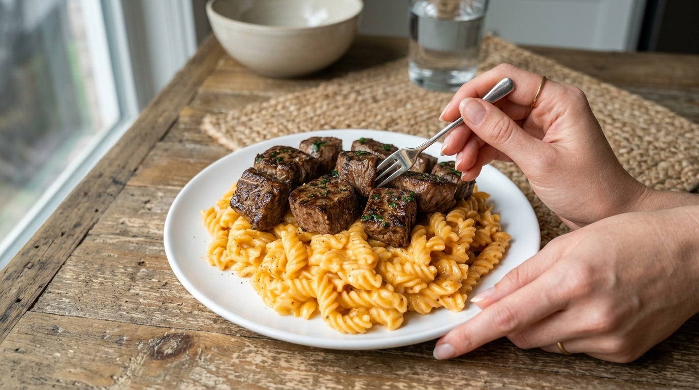 Garlic Butter Steak Bites with Creamy Parmesan Pasta: A Restaurant-Style Comfort Food Recipe