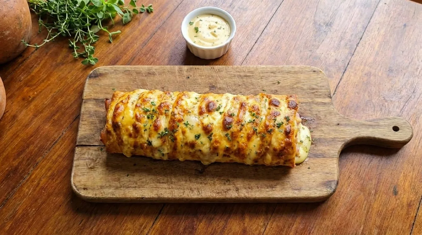 Easy Cheesy Ham & Mozzarella Stromboli Recipe – Buttery, Gooey, and Perfectly Golden
