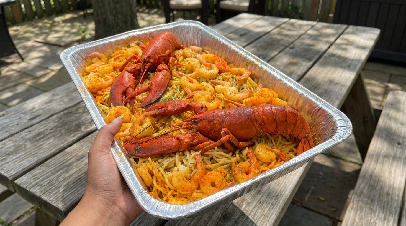 Lobster and Shrimp Garlic Butter Pasta Bake