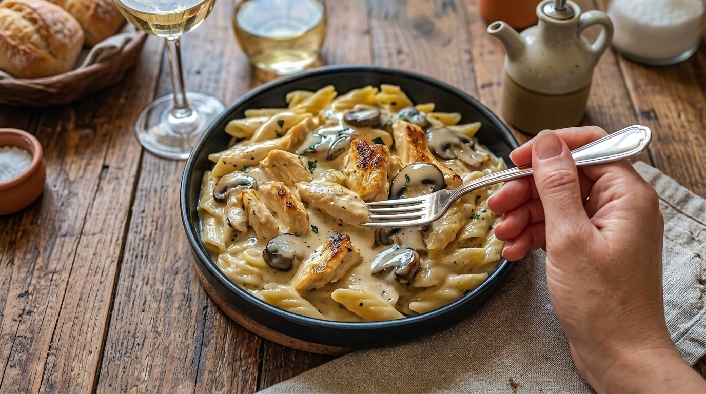 Creamy Mushroom Parmesan Chicken Pasta 🍗🍄🧄
