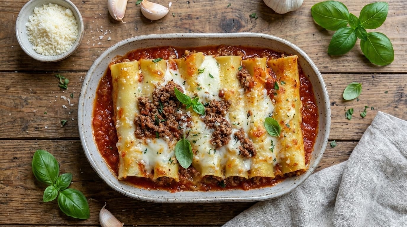 Easy Cheesy Beef Cannelloni with Marinara Sauce Recipe – Rich, Saucy, and Perfectly Baked