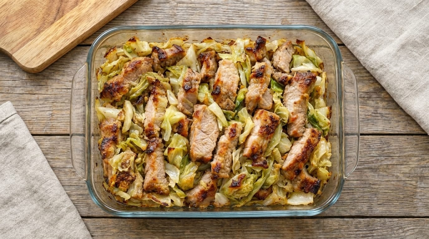 Easy Garlic Herb Pork & Cabbage Bake Recipe – Juicy, Savory, and Comforting