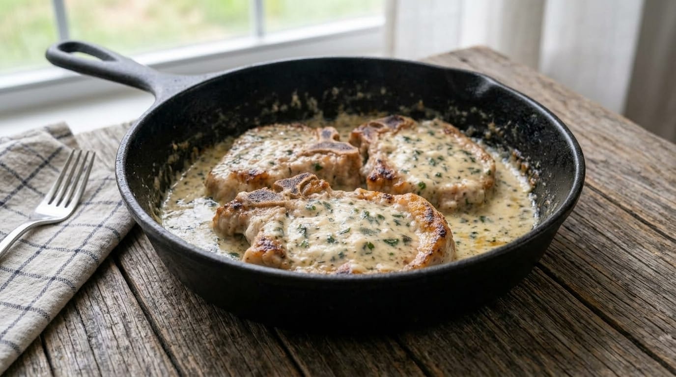 Easy Creamy Garlic Parmesan Pork Chops Recipe – Juicy, Tender, and Smothered in Rich Herb Sauce