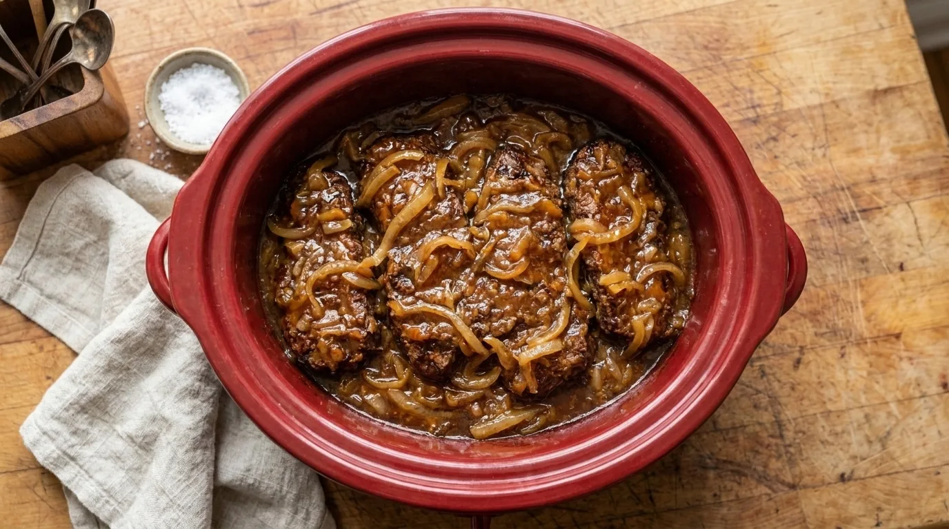 Easy Slow Cooker Salisbury Steak Recipe – Tender, Savory, and Smothered in Rich Onion Gravy