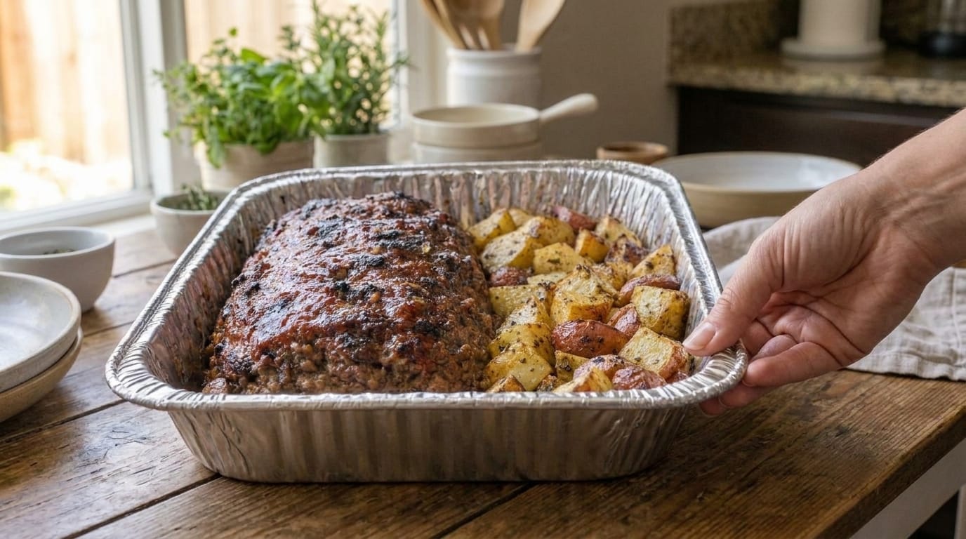 Easy Homemade Meatloaf with Roasted Potatoes – Juicy, Flavorful & Comforting Family Dinner