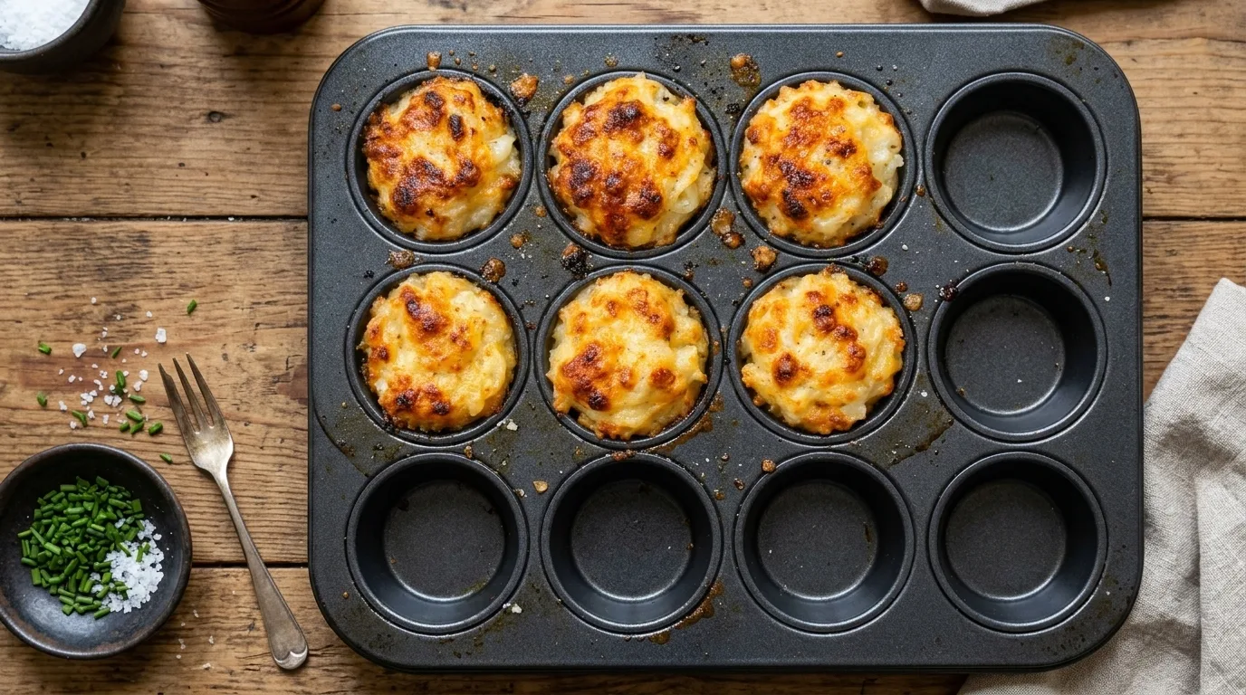 Cheesy Garlic Mashed Potato Muffins – Crispy Golden Potato Cups with Cheese & Herbs