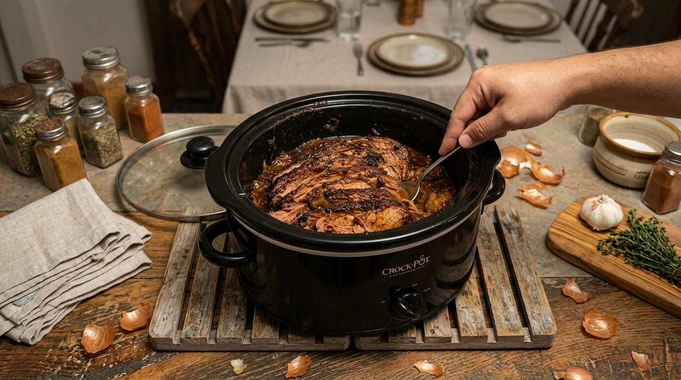 Slow Cooker Garlic Onion Pot Roast – Tender, Juicy Beef with Rich Caramelized Onion Gravy
