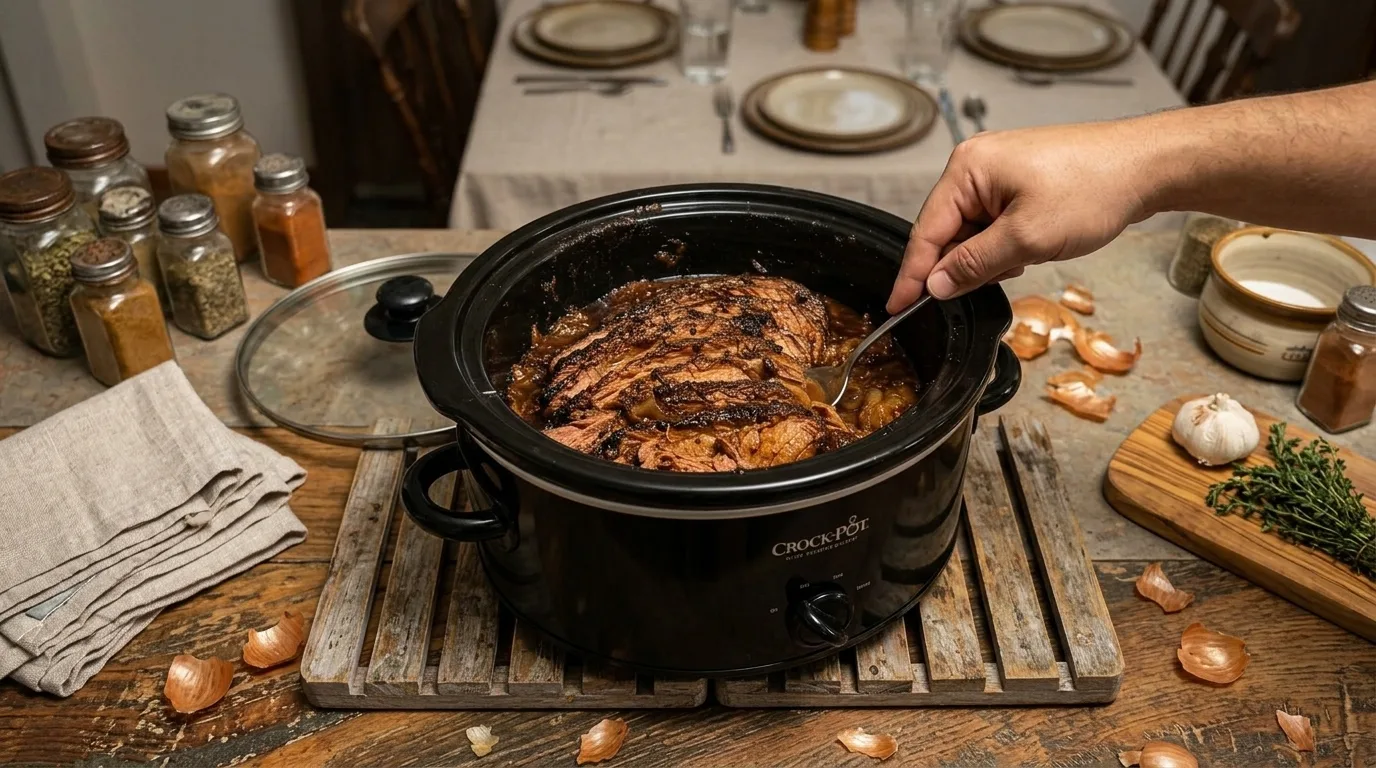 Slow Cooker Garlic Onion Pot Roast – Tender, Juicy Beef with Rich Caramelized Onion Gravy