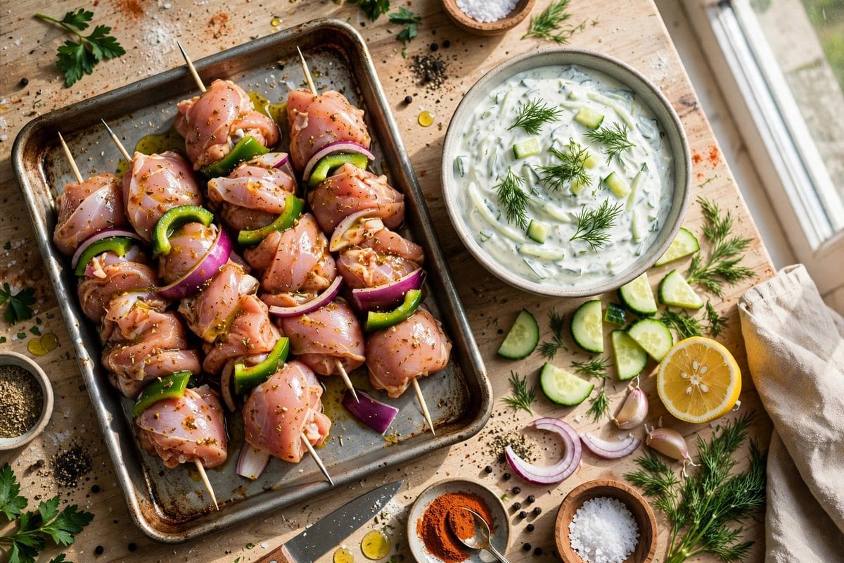 Chicken Kebabs with Tzatziki & Greek Salad (20-Minute High-Protein Dinner)