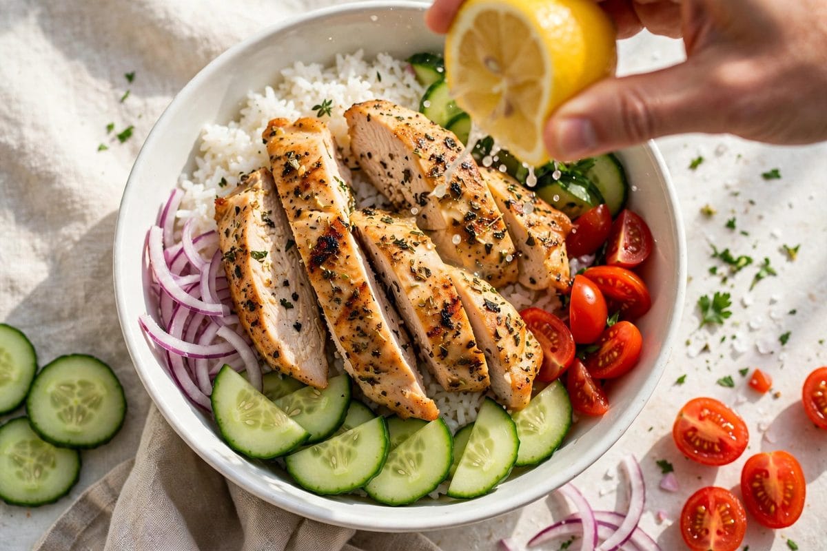 Mediterranean Lemon Chicken Bowl (High-Protein Quinoa Power Bowl)